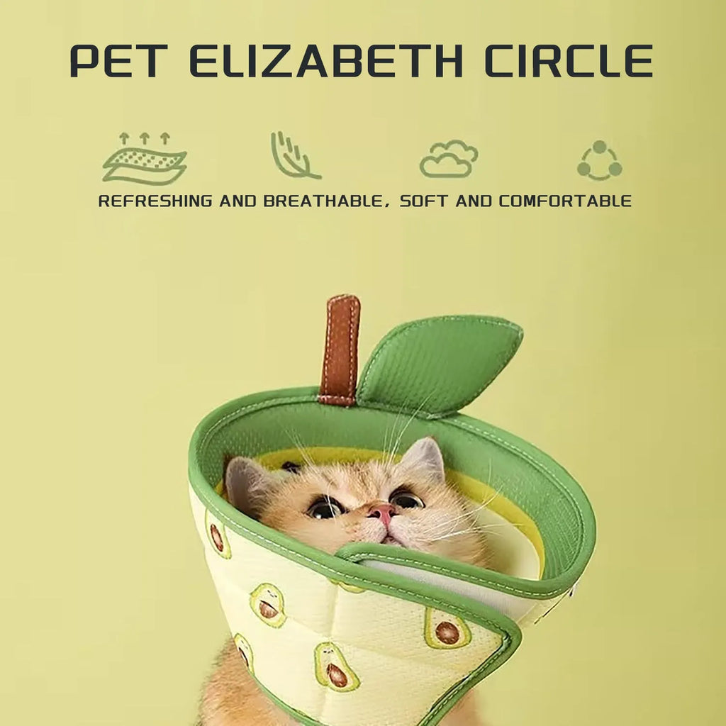 Soft grey EPE foam cat recovery cone collar with adjustable white strap, shown on a table.
