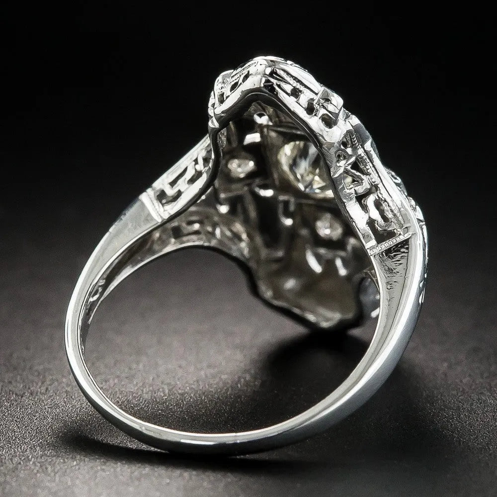 Hollow geometric copper ring with diamond studs in silver electroplated finish