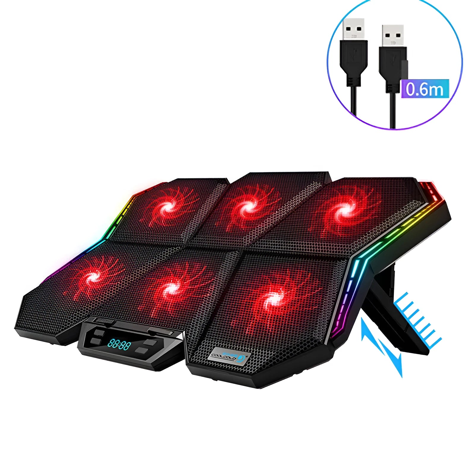 Ice Magic 6 notebook cooling pad with six fans, black and red plastic construction