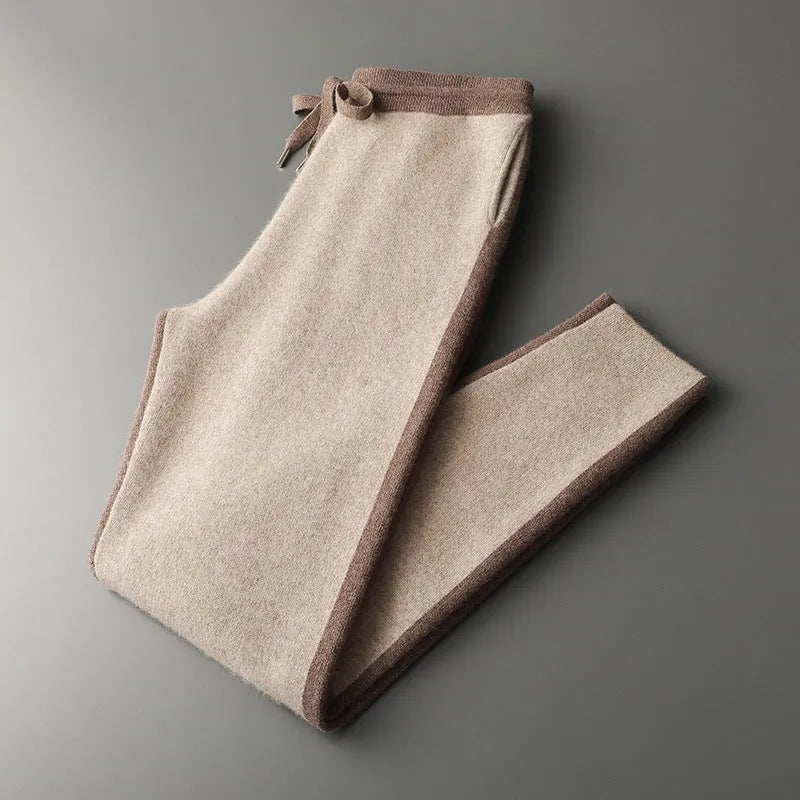 Men's cashmere wool blend cardigan suit with half turtleneck zipper in camel colour
