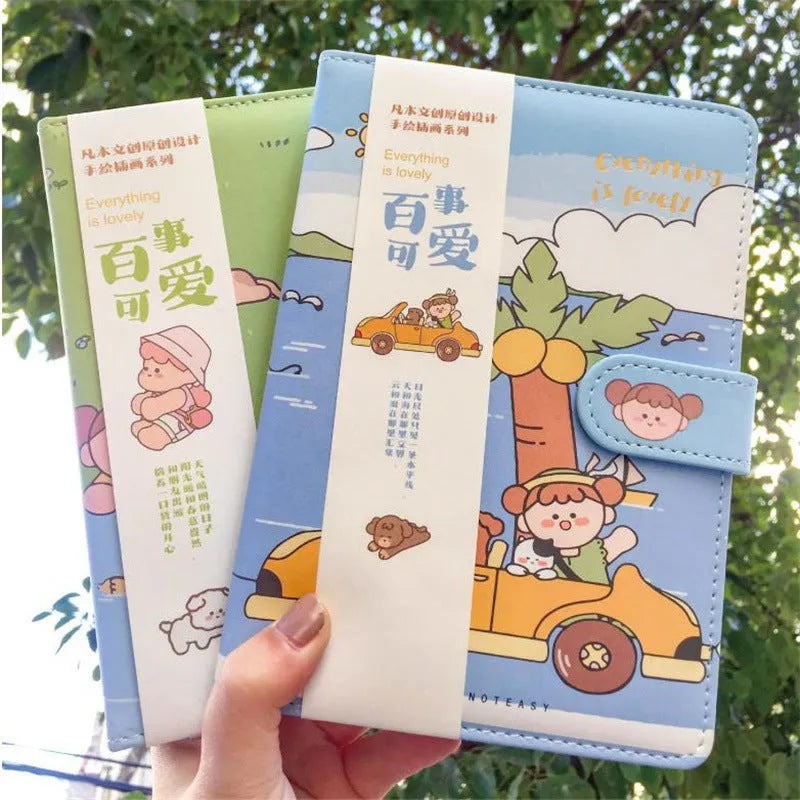 Cute Hand Ledger A5PU colour page notepad with Daolin paper, thread binding, and a paper cover featuring a reading design