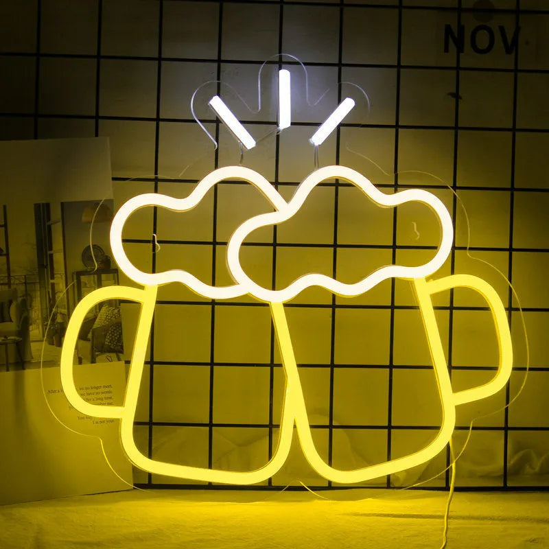 Yellow acrylic Bar Beer Cheers neon LED decorative light with USB plug