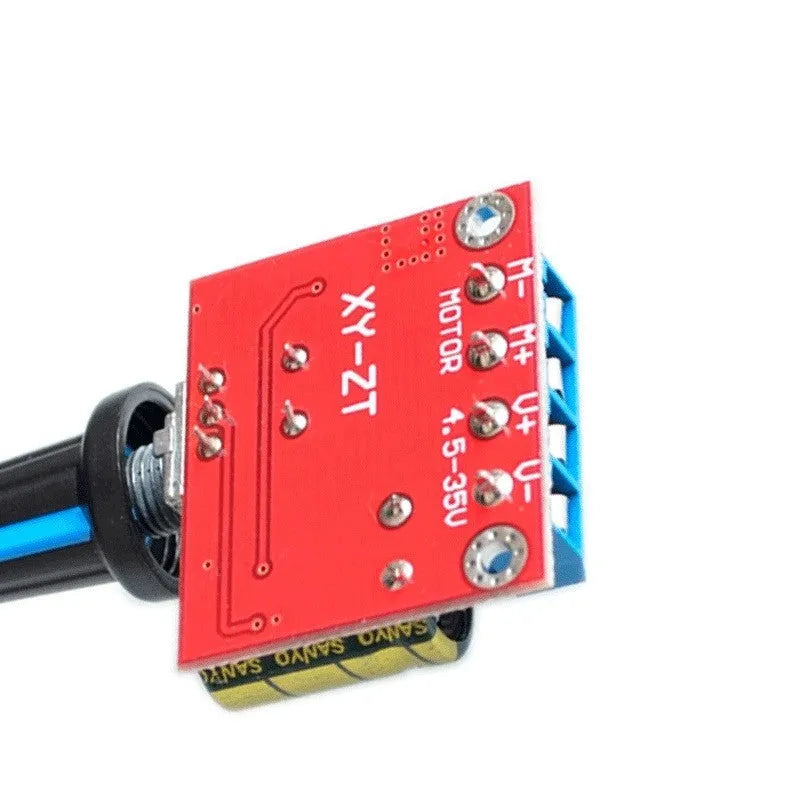 PWM DC motor speed controller with adjustment knob for 5V-35V motors and 5A output