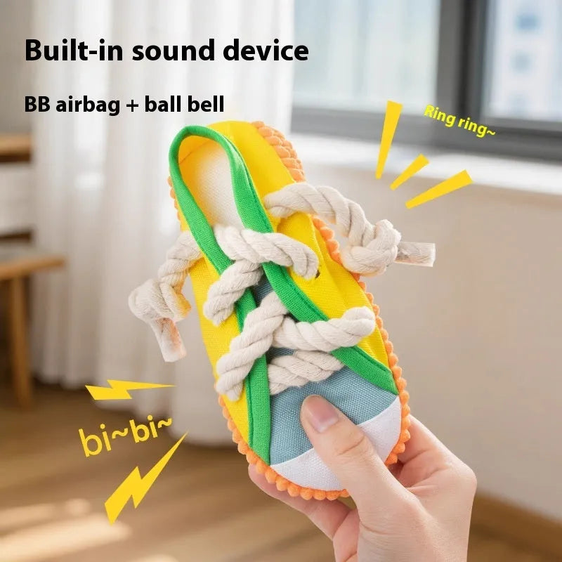 Plastic dog bite toy with bends in rock yellow, black, and sea fog blue colour options