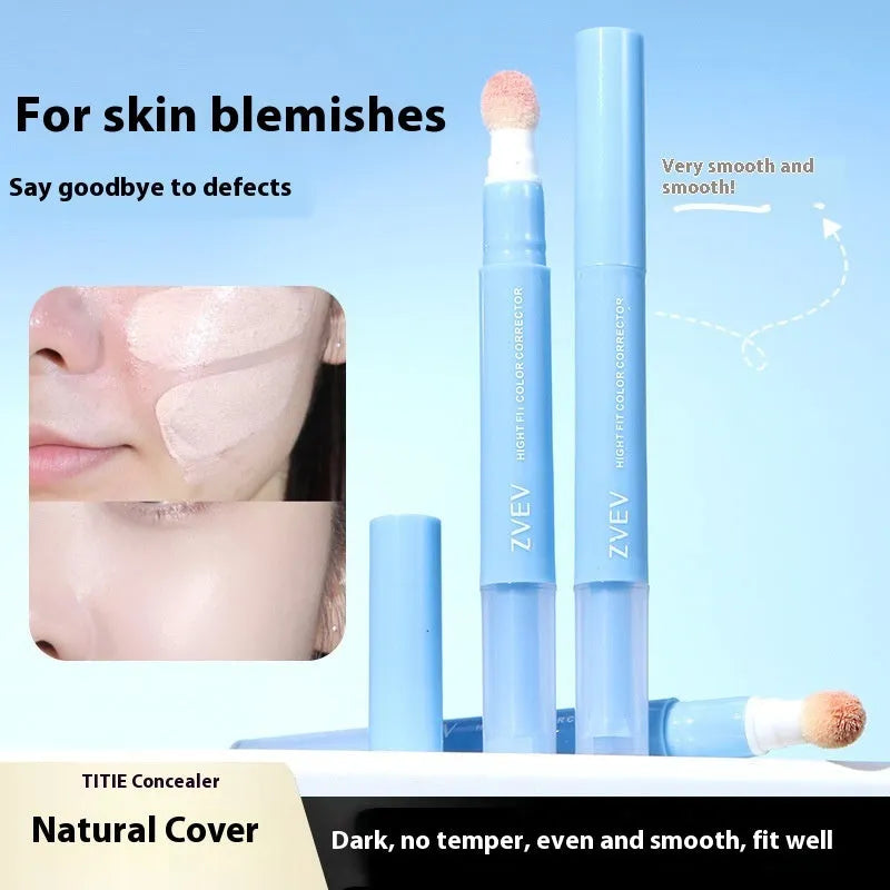 Concealer pen with sponge brush head for clothing stain correction in three colour-correcting shades