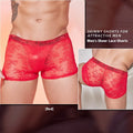 Men's Fashion Personality New Lace boxers in black, white, and red colours, made from nylon fabric.