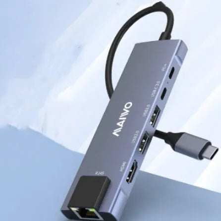 KH06RH1 Steam Deck six-in-one docking station with aluminium shell showing Type-C, HDMI, USB, and ethernet ports