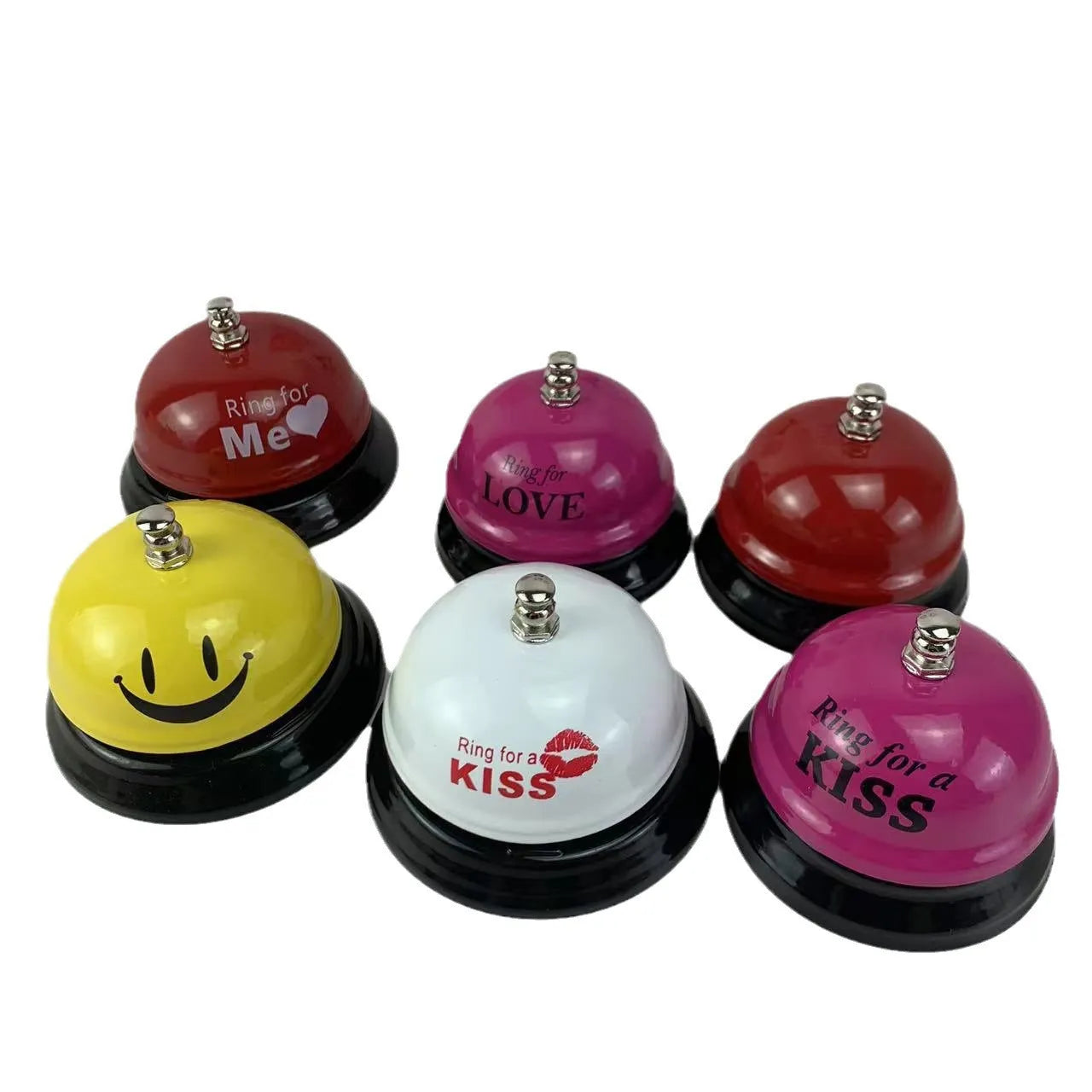 Iron game bell in one of ten colours: red, green, blue, pink, yellow, or other variants.