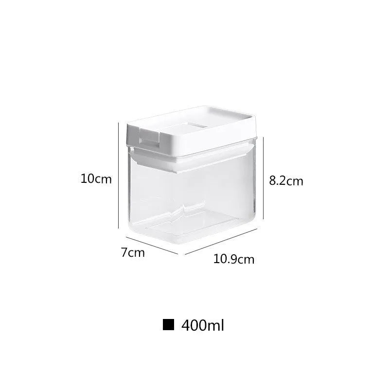 White transparent plastic grain storage tank with Japanese design showing 400ml capacity