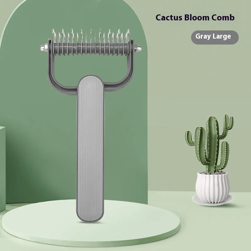 Pet grooming comb with stainless steel teeth for detangling dog hair in green and grey colour options