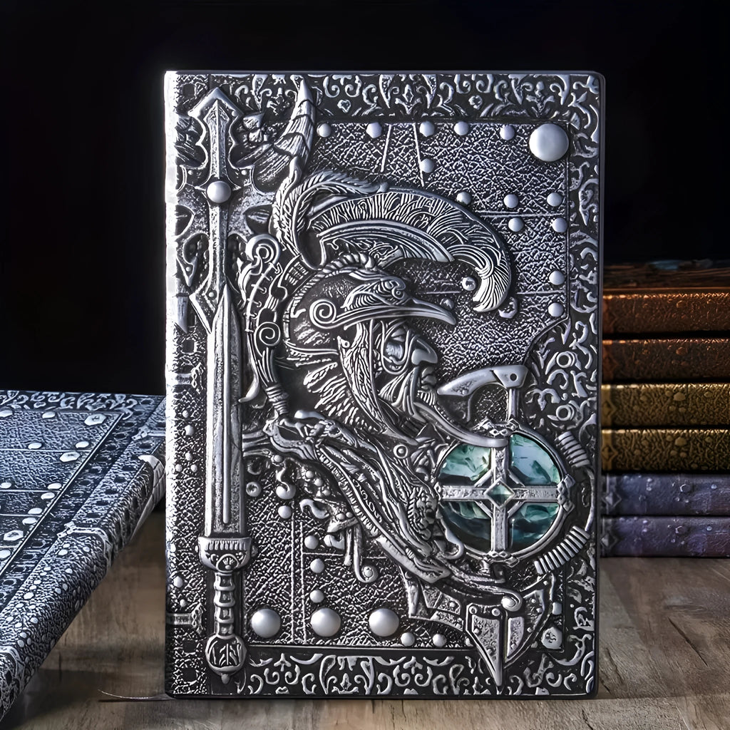 A5 leather notebook with 3D warriors relief embossed design in multiple colour options