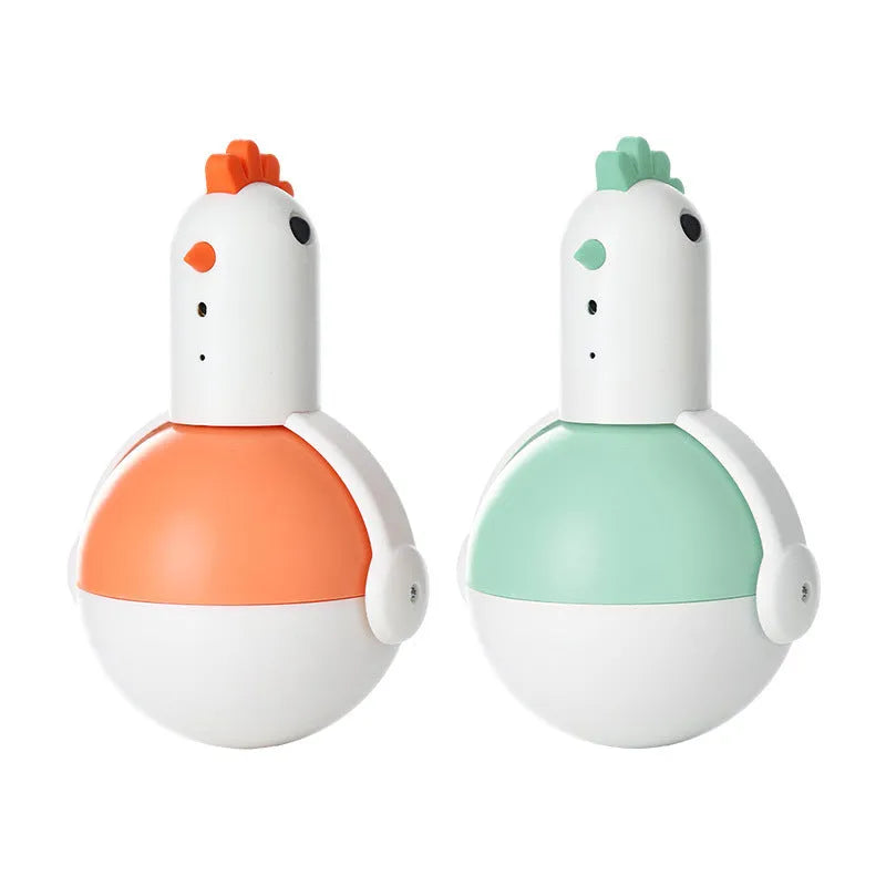 Green and orange electric cat toy chicken with laser and sound features for feline play