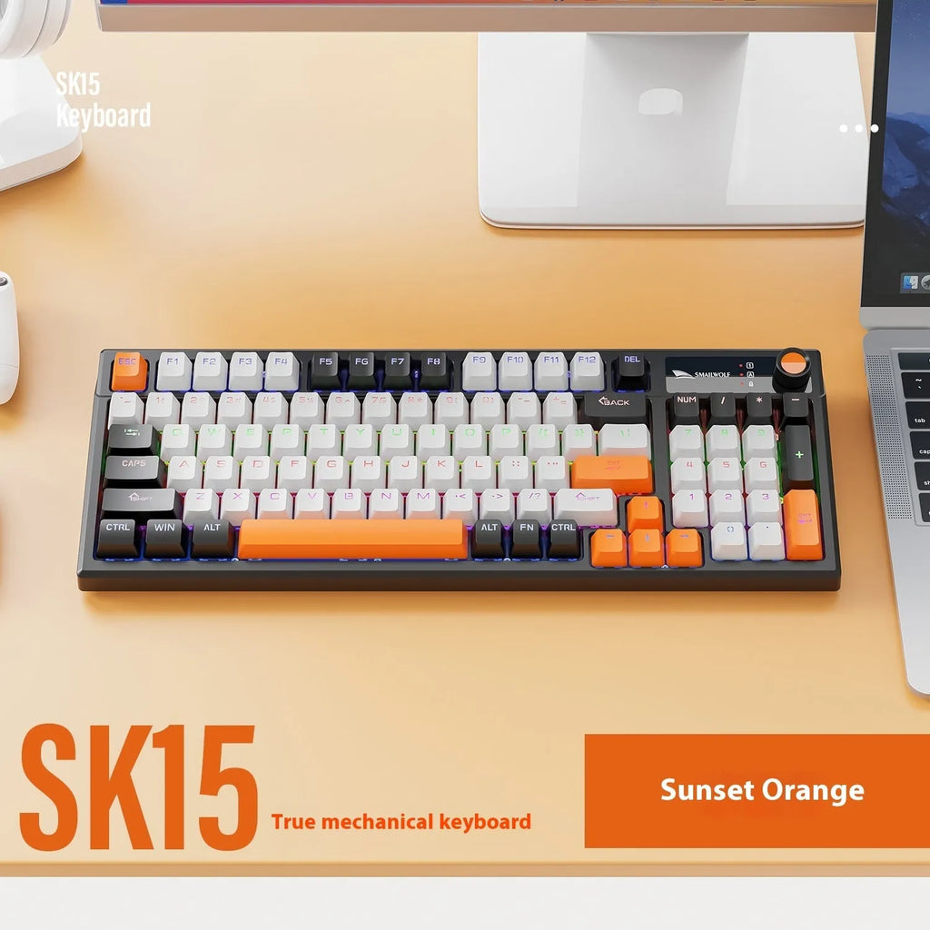 SK15 wired mechanical keyboard with control knob in autumn water blue colour