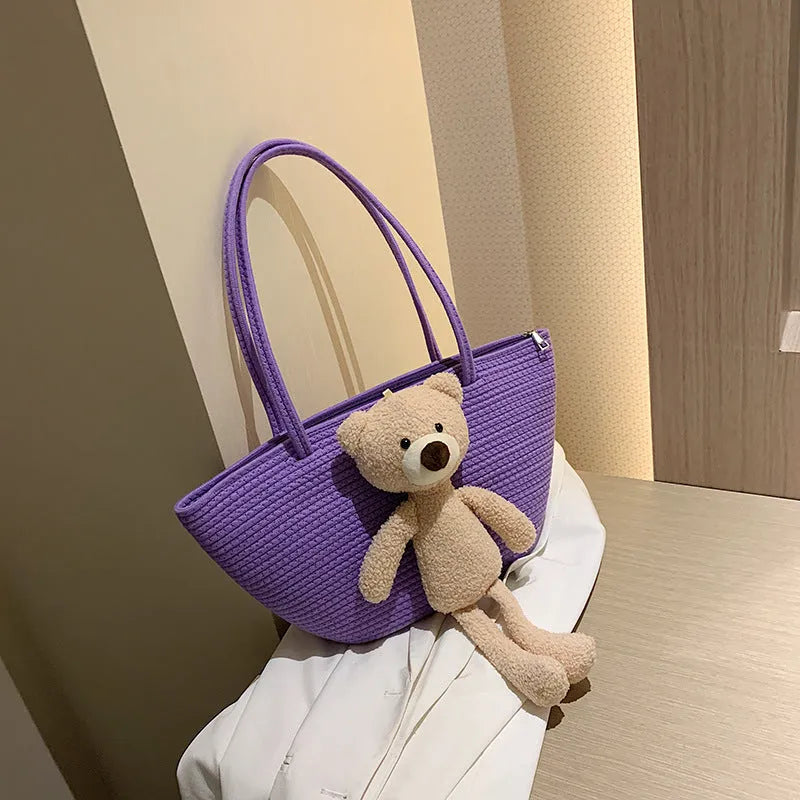Woven cotton linen dumpling shape shoulder bag with double straps in six colour options