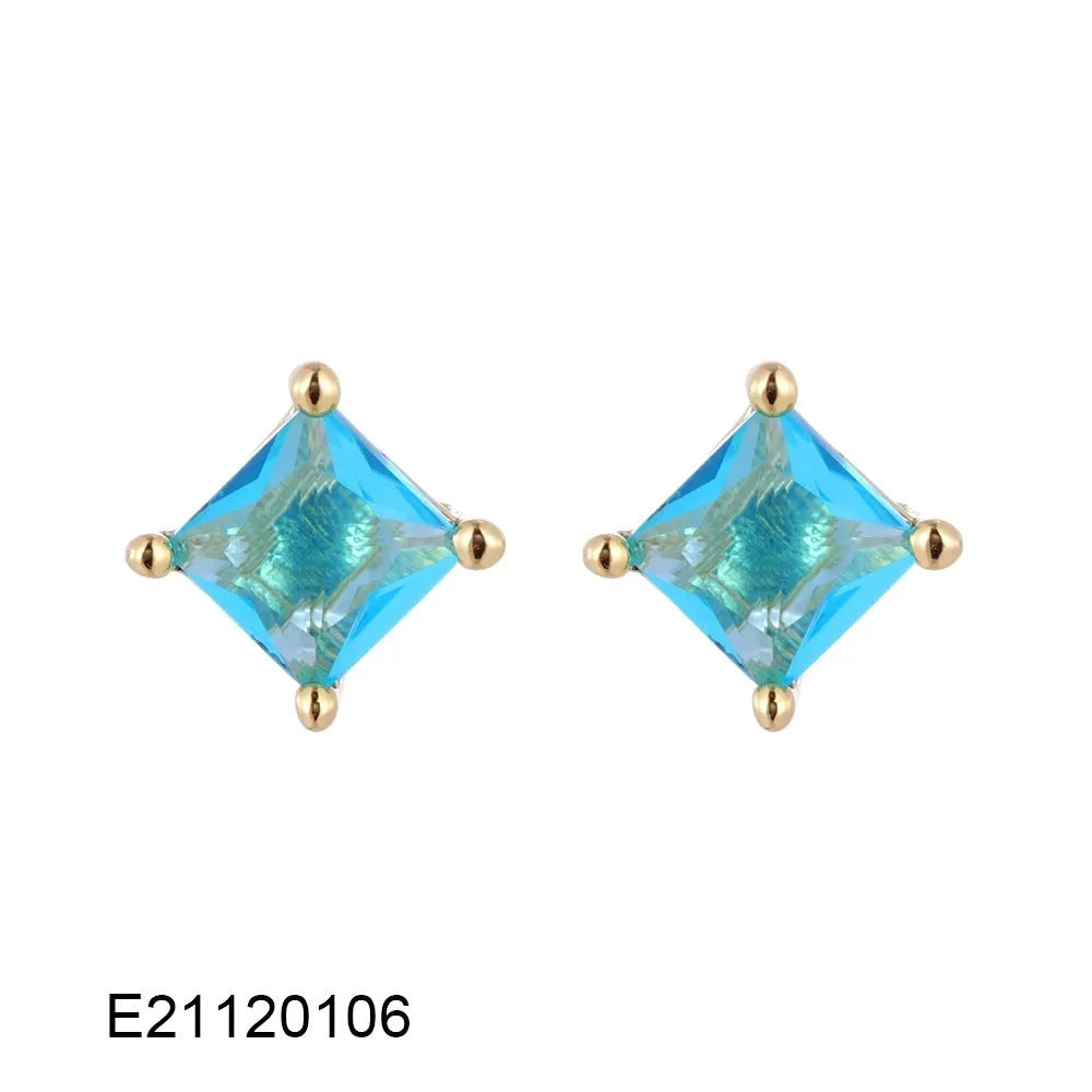Brass gold-plated pear-shaped drop earrings with cubic zirconia stones and candy colour finish