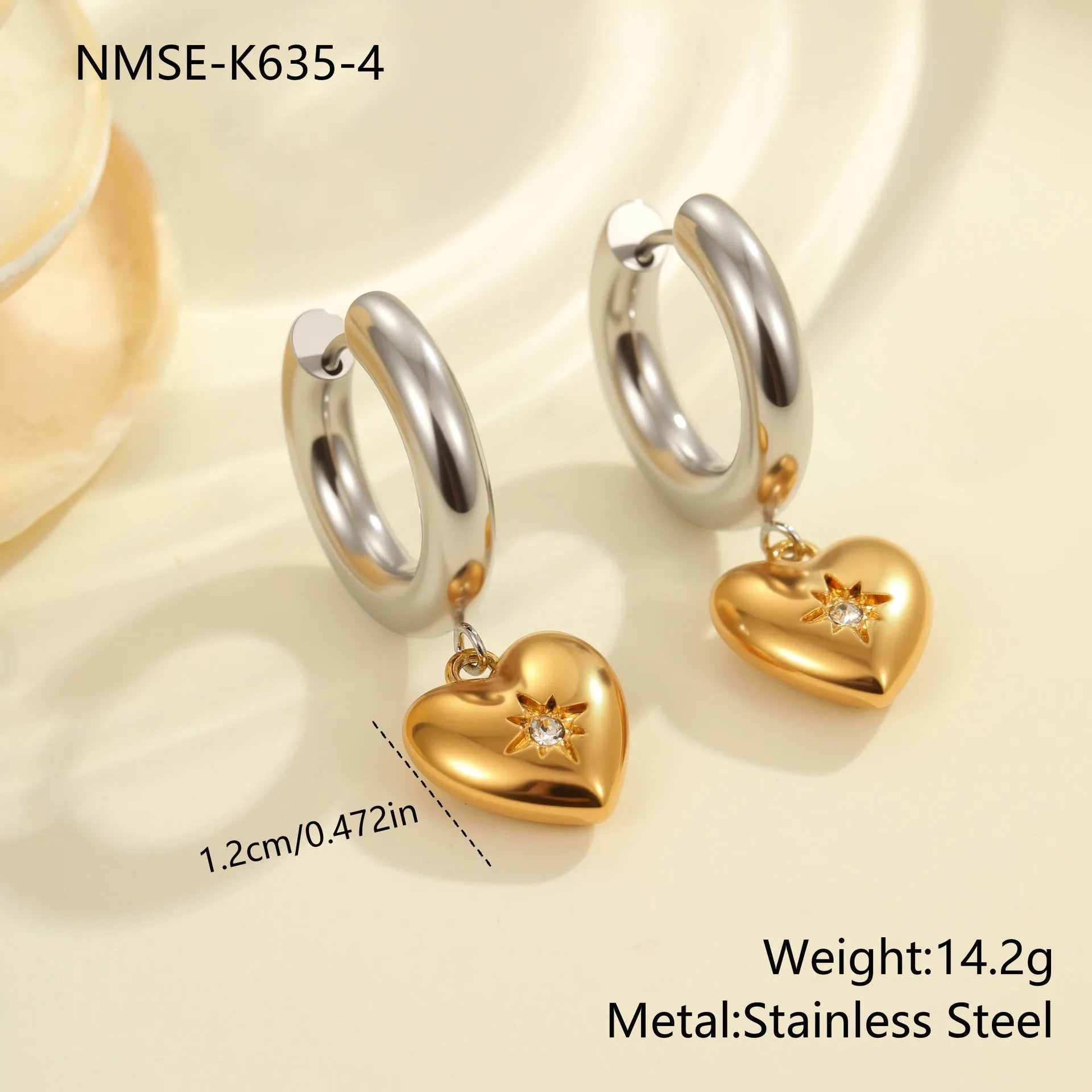 Women's stainless steel earrings with electroplated 18K finish in Christmas tree and heart shapes