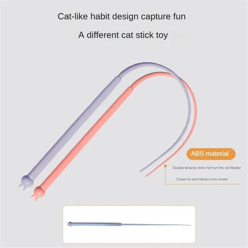 Blue simulated mouse tail cat toy stick with silicone tail and cat head handle design