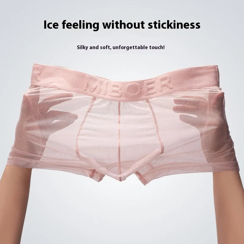 Men's thin polyester boxer shorts in six solid colours on a white background.