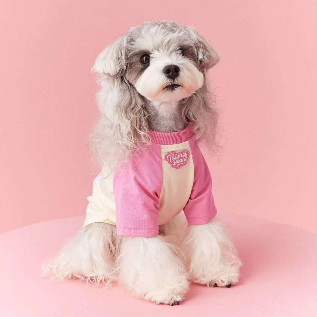Cotton dog summer clothes with embroidery in red or pink colours, sizes XS to XXL