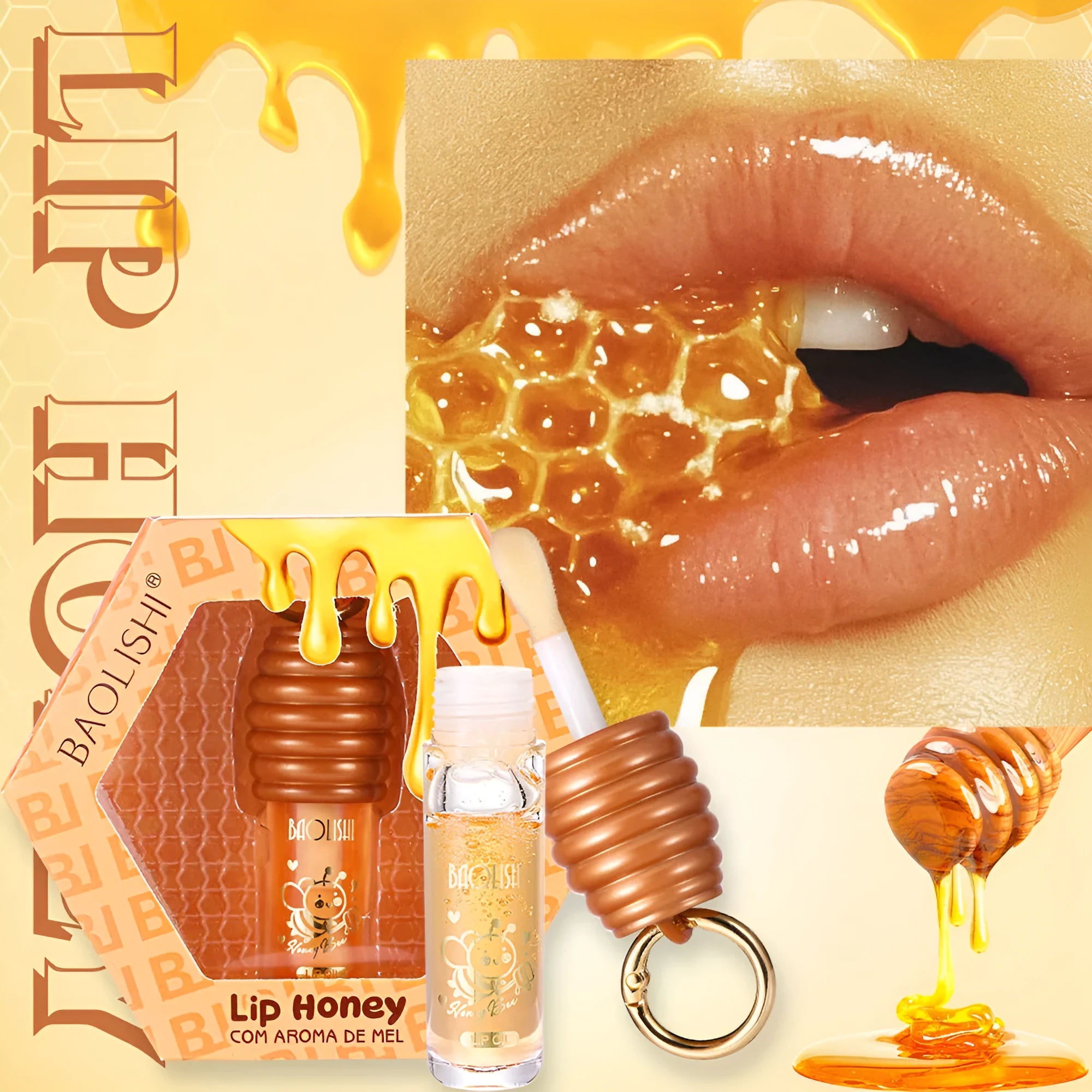 Honey lip gloss portable keychain with built-in mirror for handbags and pannier bags