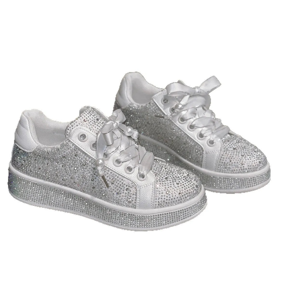 White low-top starry rhinestone casual women's shoes with rubber sole and cotton lining