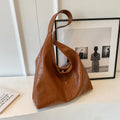 Casual PU leather shoulder bag with large capacity and sandwich pocket design in street trend style