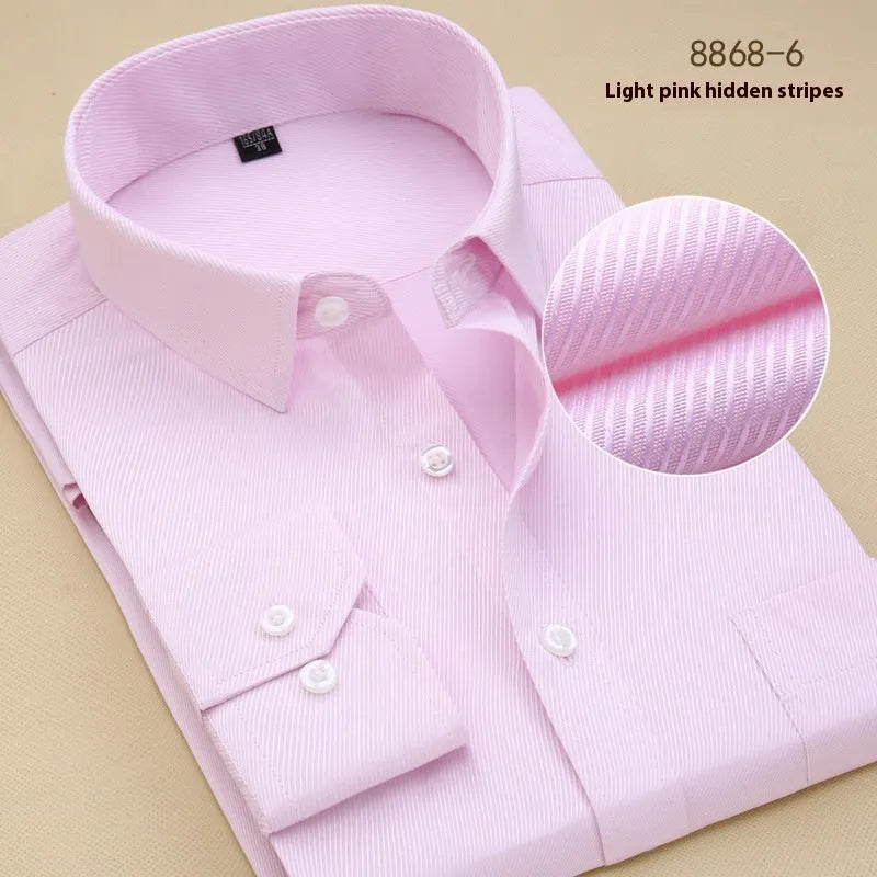 Men's slim fit long sleeve cotton business shirt with cardigan collar in solid colour