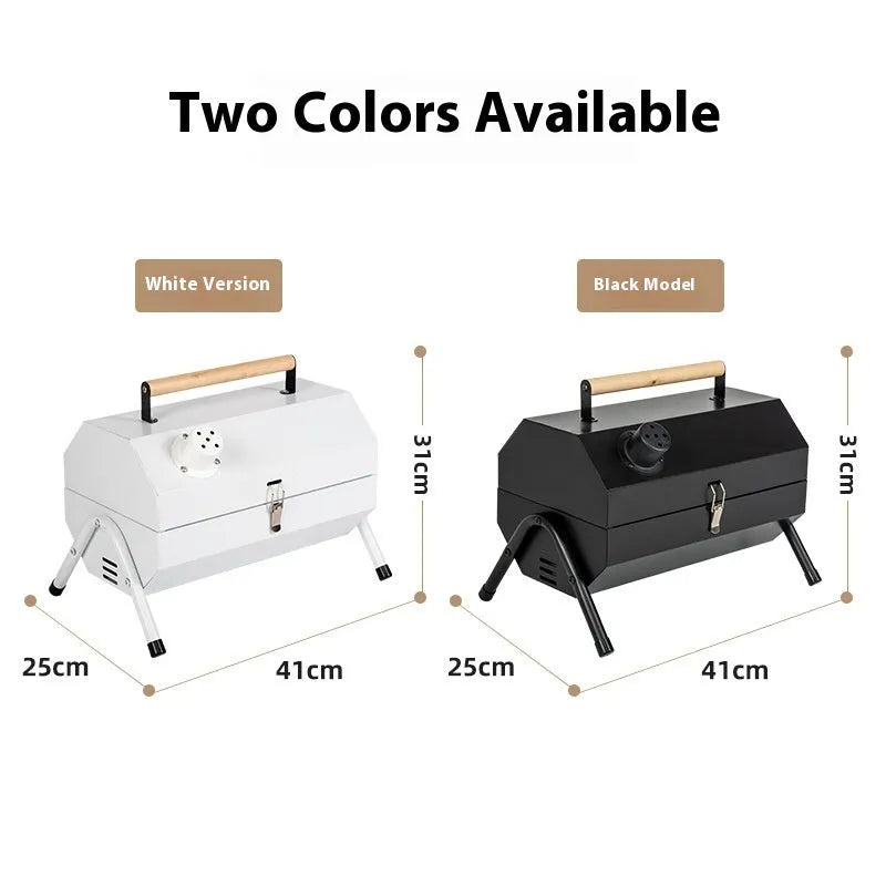 White round portable charcoal grill with chimney oven design for frying and baking