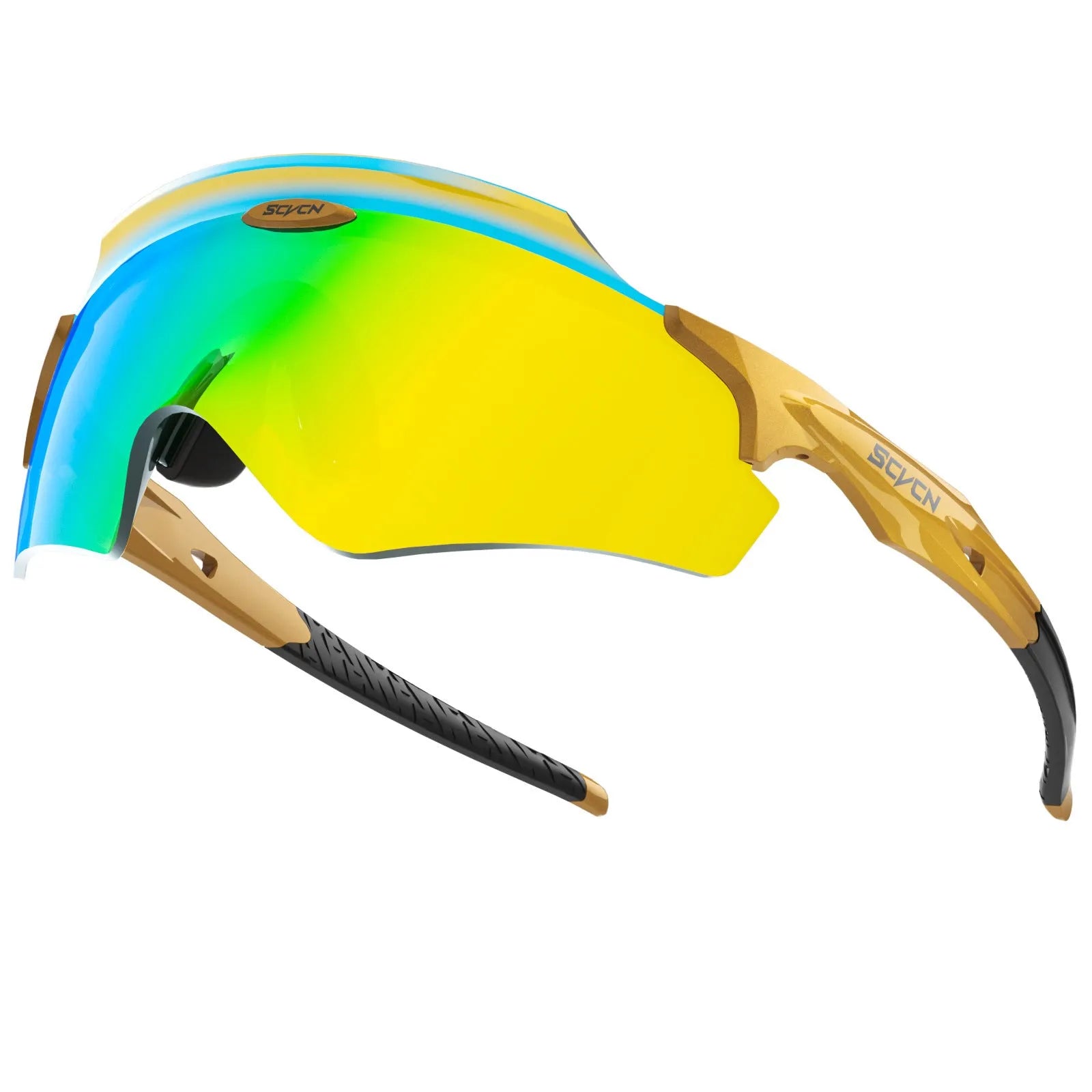 Frameless integrated lens sport glasses in a colour style, made of TR material for wind protection.
