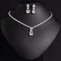 Simple square zircon pendant earrings and necklace set with copper claw chain in five colour options