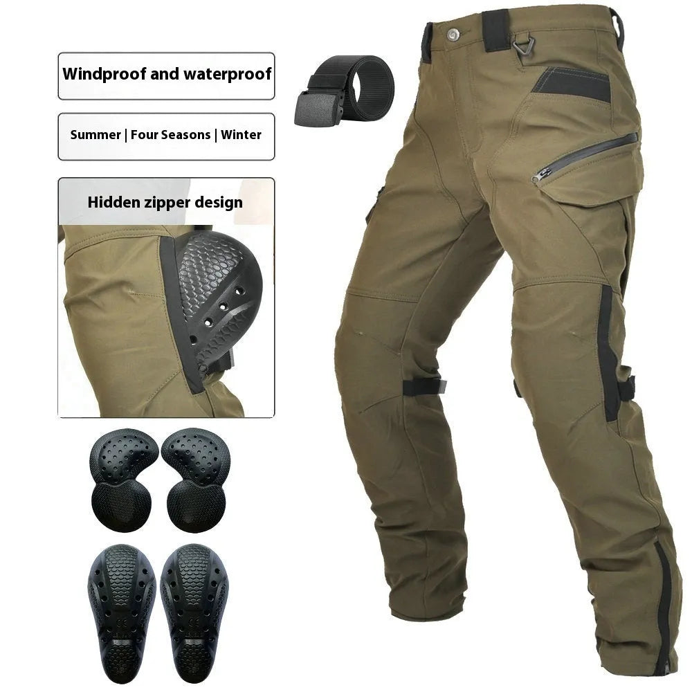 Motorcycle waterproof cycling trousers in black or green with protective gear set