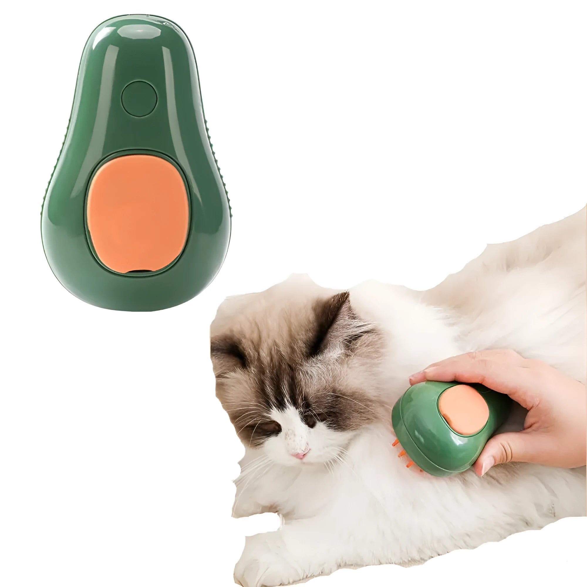 Green and white silicone cat steam brush with water spray function for pet grooming