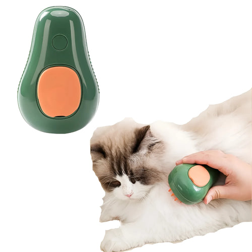 Green and white silicone cat steam brush with water spray function for pet grooming