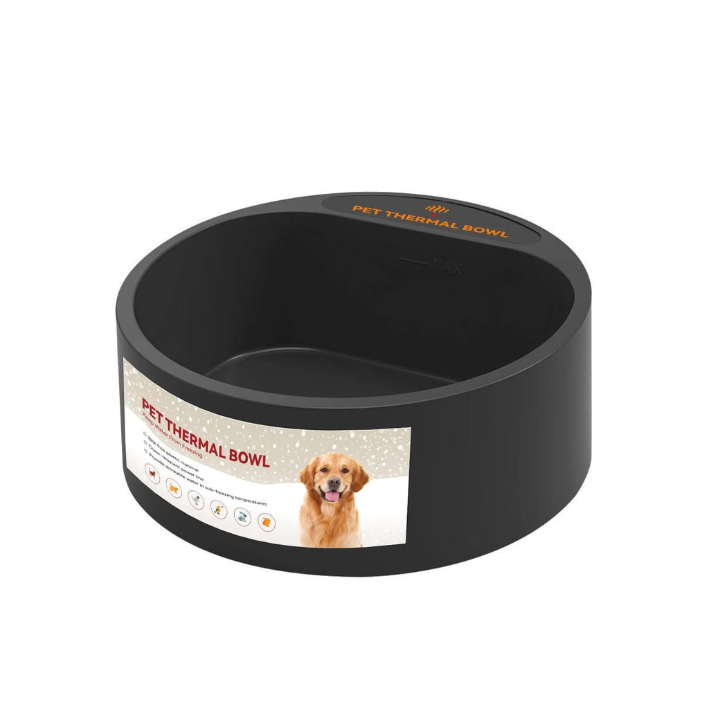 Black ABS pet heating bowl with 2.2 litre capacity for constant temperature food control