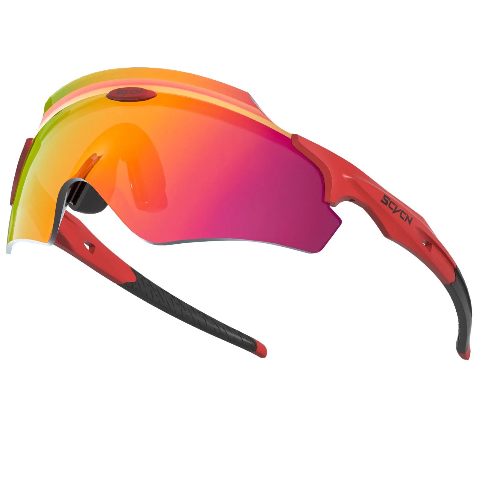 Frameless integrated lens sport glasses in a colour style, made of TR material for wind protection.