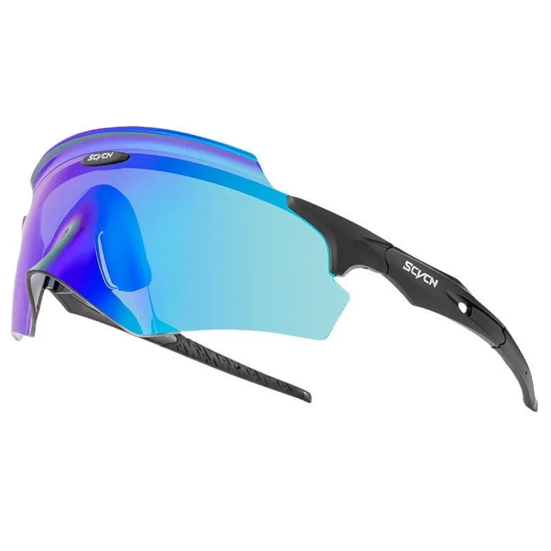 Frameless integrated lens sport glasses in a colour style, made of TR material for wind protection.