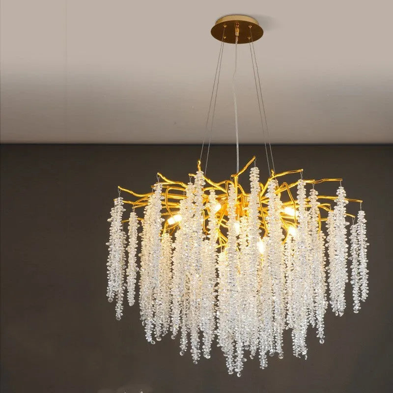 Crystal chandelier light fixture with adjustable height and aluminium alloy construction