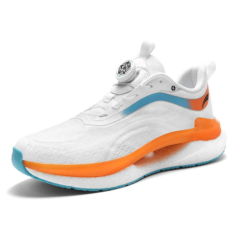 Men's high-top mesh running sneaker in solid colour with buckle fastening and composite sole.