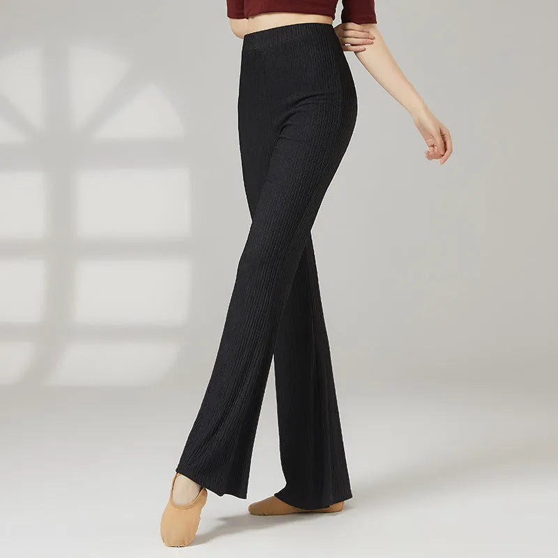 Women's solid colour polyester dance practice pants for classical training in beige apricot