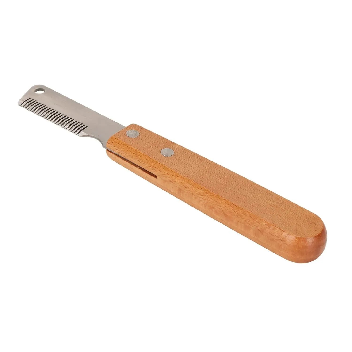 Pet stripping comb with wood handle and metal blade for dog and cat grooming