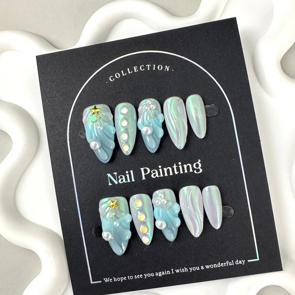 HAILANG blue plastic shell nail stickers with wearable armour tips in XS, S, M, L sizes