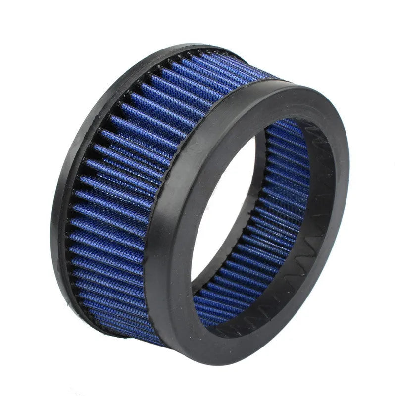 Aluminium air filter retrofit kit in red and blue electroplated finishes with suction accessories.