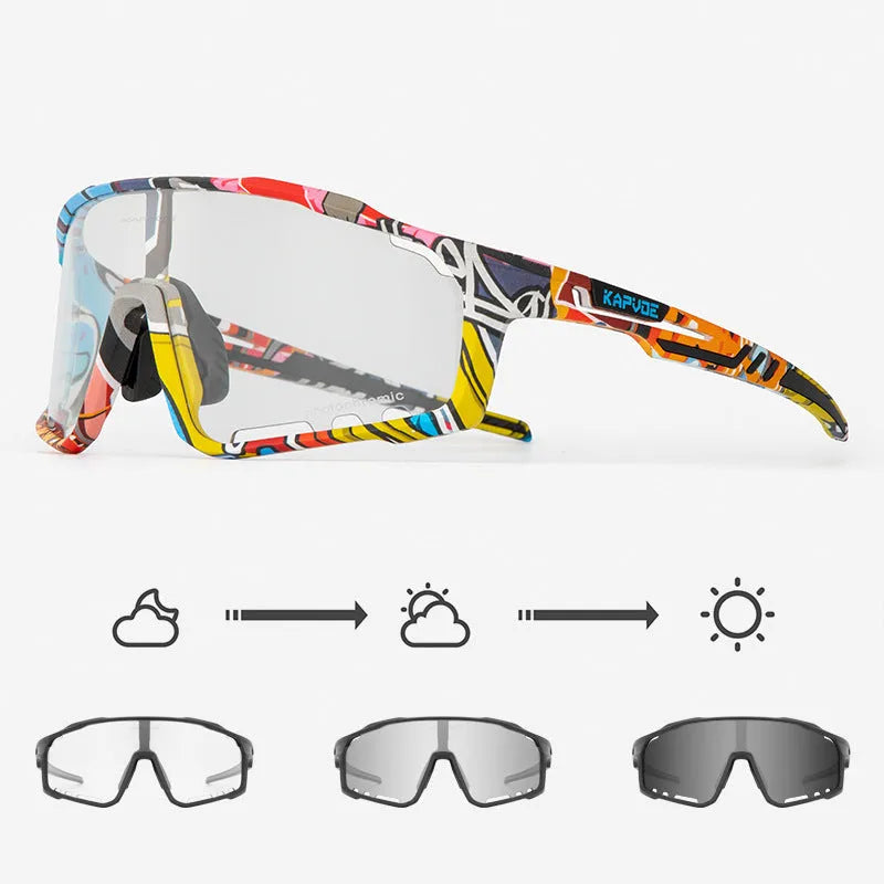 TR90 photochromic cycling sports goggles with a semi-rimless frame in one of 14 available colours.