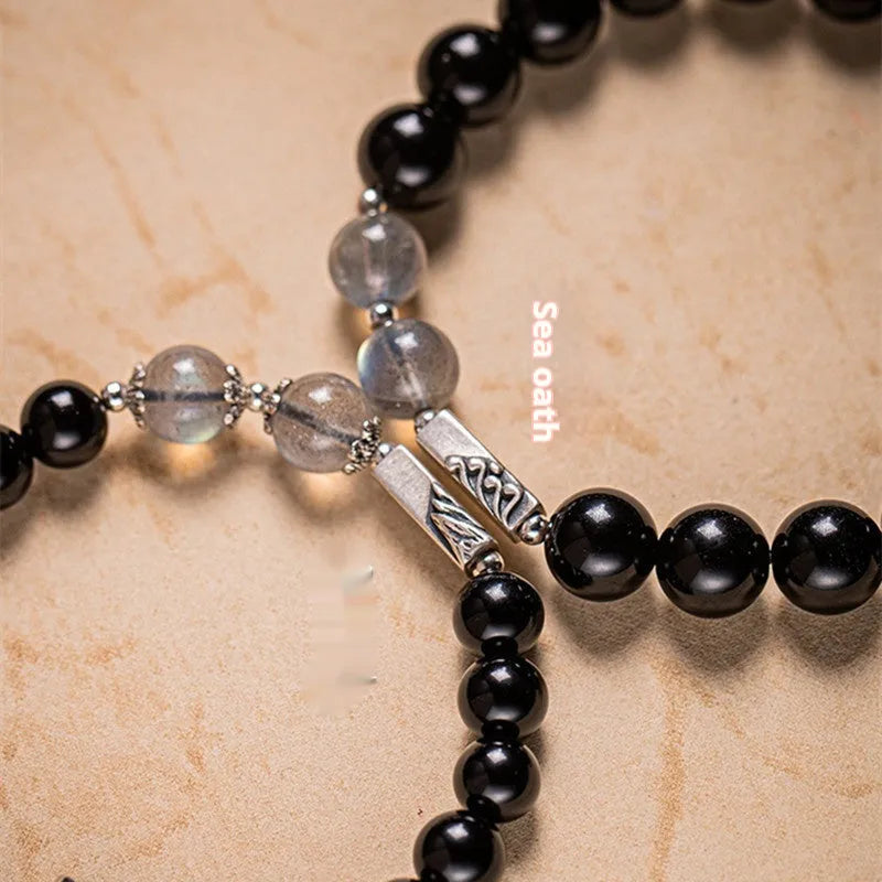 Obsidian Buddha beads couple bracelet DIY set with 8mm and 10mm beads