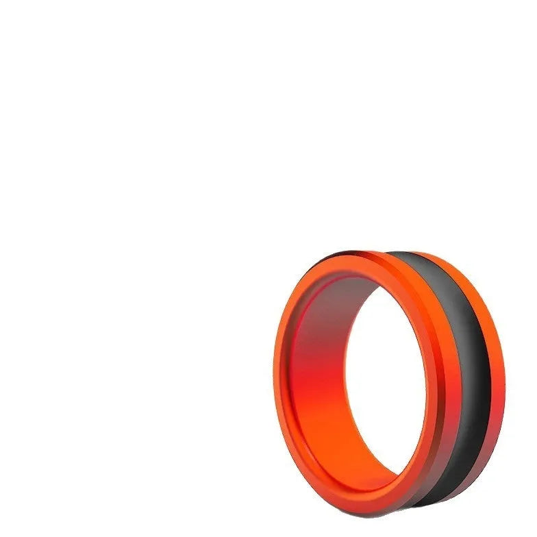 Orange and silver alloy fishing hand guard pull loop tool on a dark background.