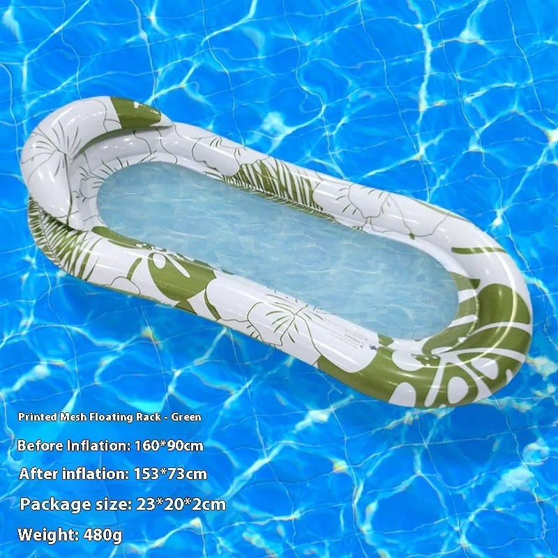 PVC inflatable floating row pool lounge in gradient sequin blue-purple wave design with canopy