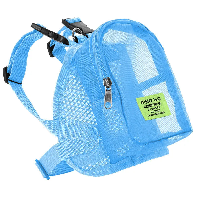 Solid-colour polyester dog backpack for portable pet carrying in black, blue, dark gray, or purple.