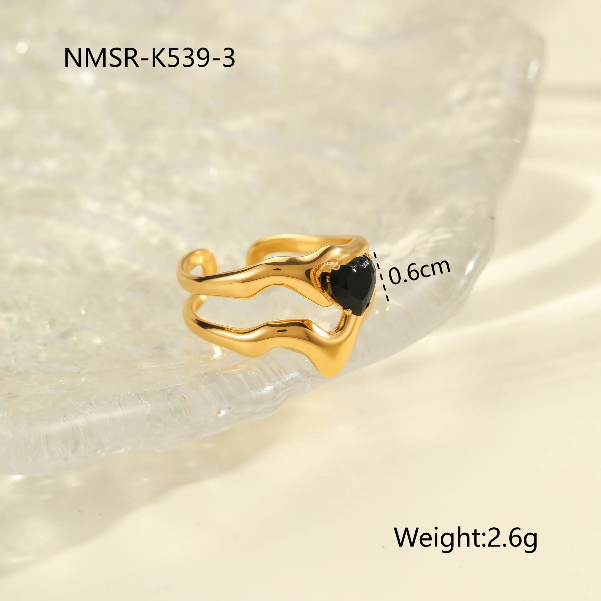 Geometric open mouth adjustable ring with inlaid zircon detailing on electroplated stainless steel