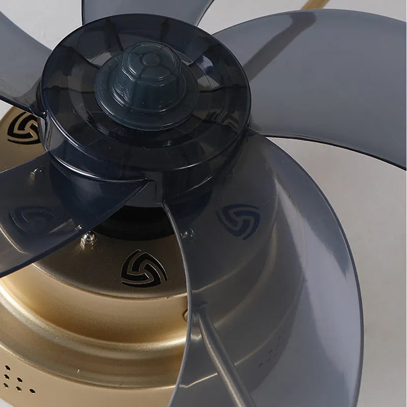 Nordic style remote control ceiling fan lamp with LED lights in a coffee gold finish.
