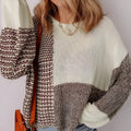 Dark khaki colour block drop shoulder sweater with back tie detail and long sleeves